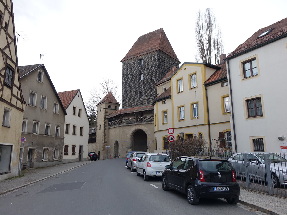 Amberg, gotisches Ziegeltor in der Ziegelgasse, erbaut im 14. Jahrhundert (06.04.2015)