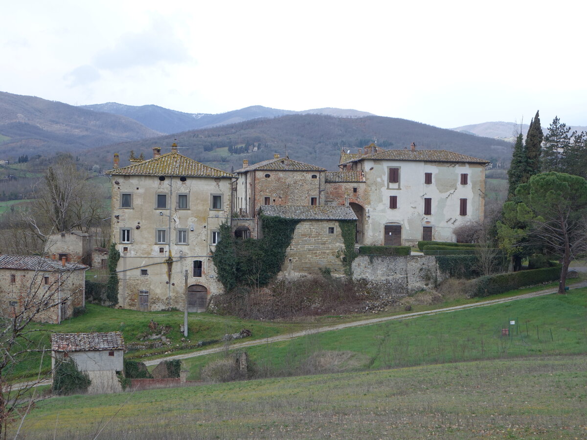 Anghiari, Castello di Sorci, erbaut im 12. Jahrhundert, von 1234 bis 1650 war es der Sommersitz der Familie Tarlati (02.04.2022)