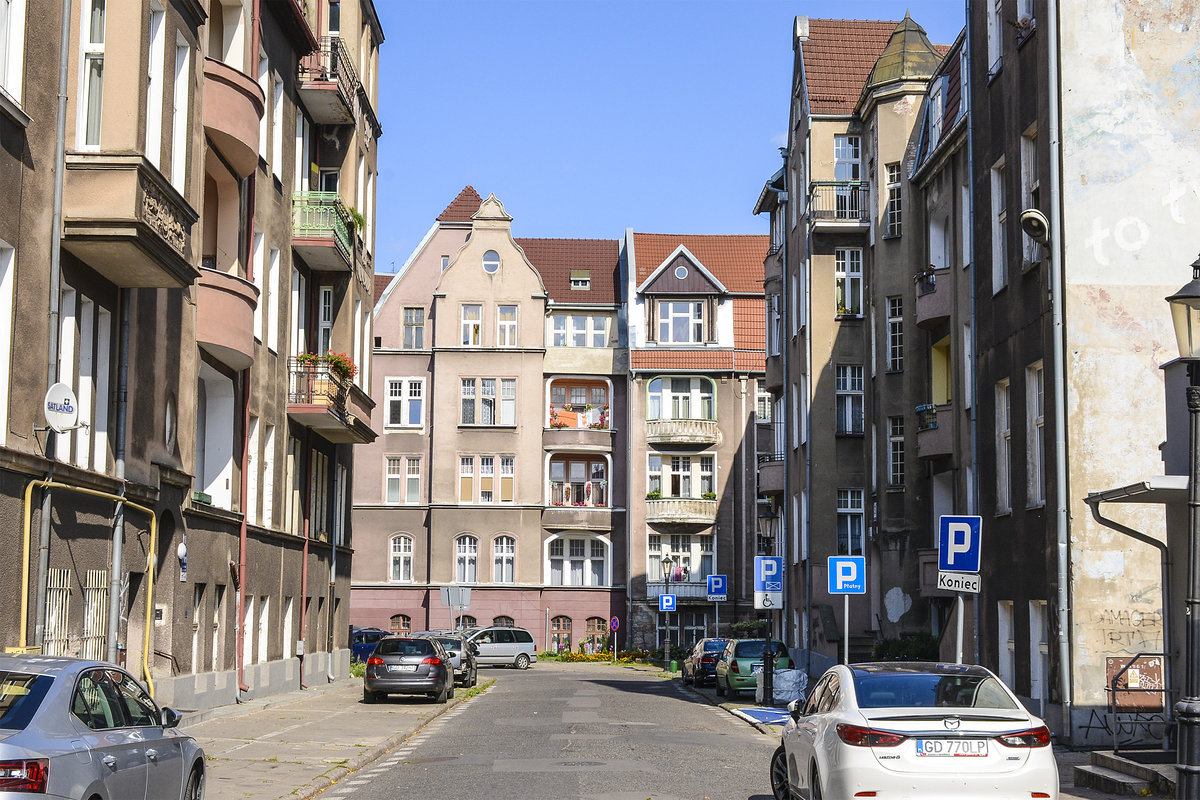 Architektur aus deutscher Zeit in der Nhe des Danziger Hauptbahnhofs (Gdańsk Głwny). Aufnahme: 14. August 2019.