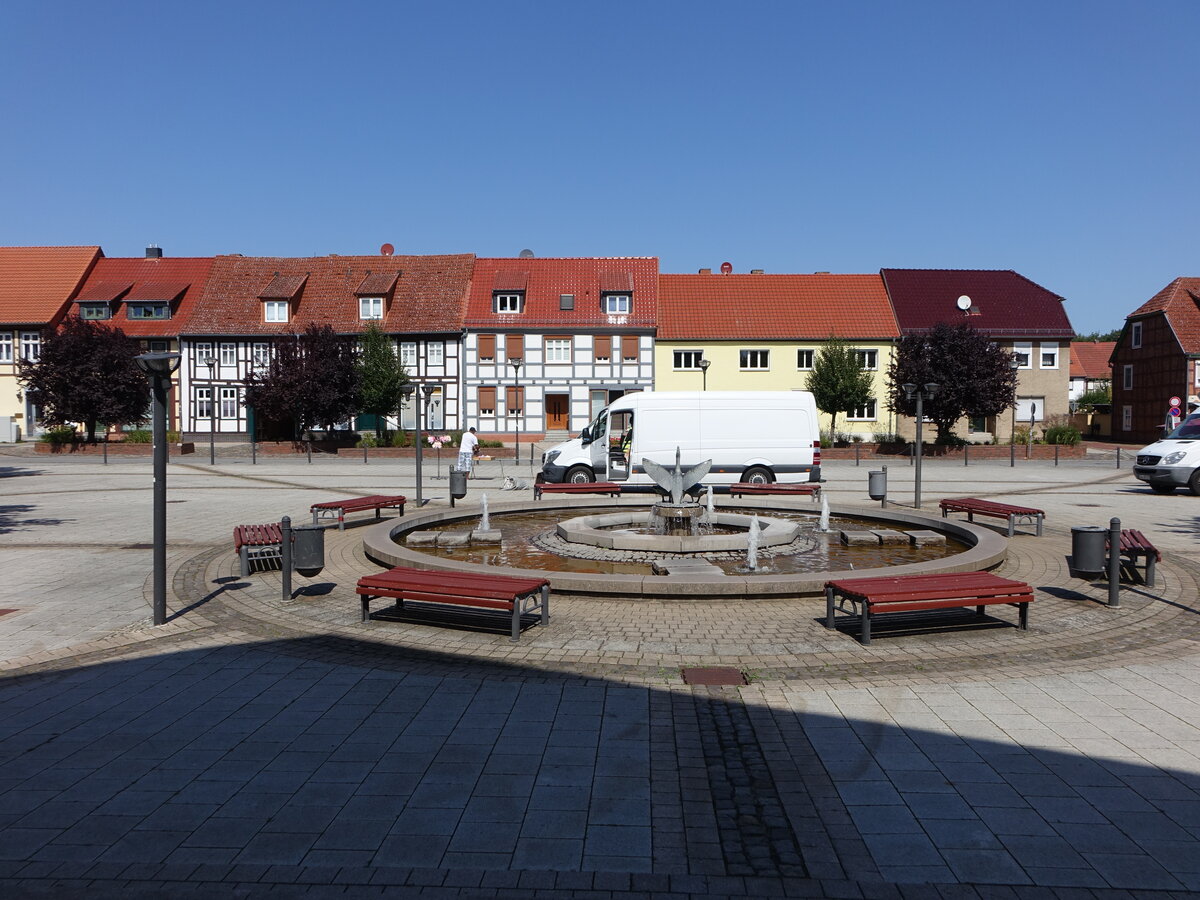 Arendsee, Brunnen und Huser am Marktplatz (13.08.2025)