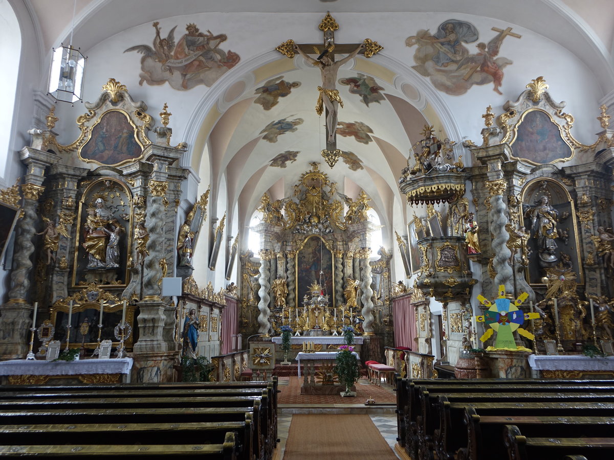 Arrach, sptbarocker Innenraum von 1752 in der Pfarrkirche St. Valentin (05.06.2017)