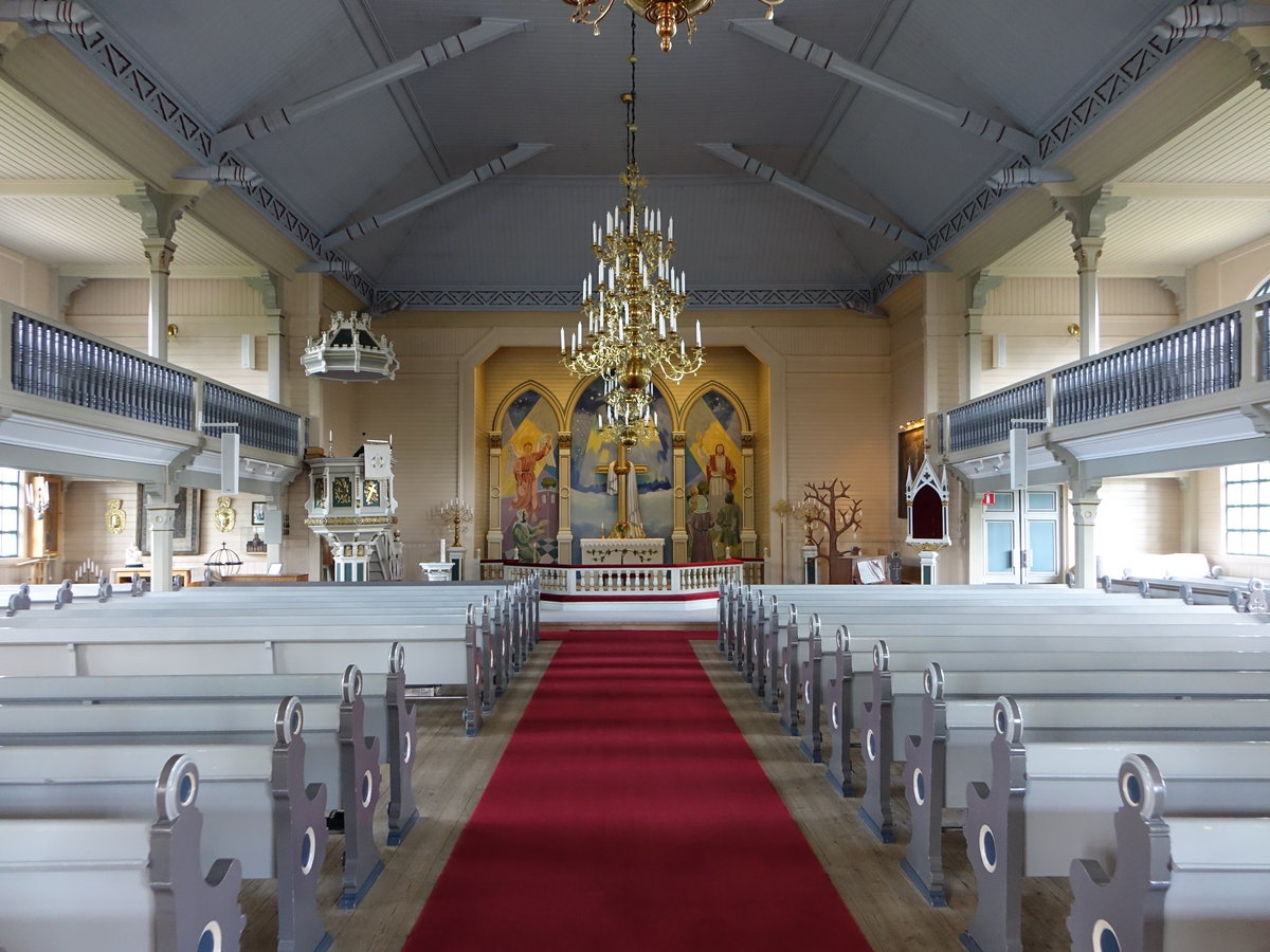 Arvidsjaur, Innenraum der Ev. Kirche, Altarbild von  Ivar Hjertkvis (01.06.2018)