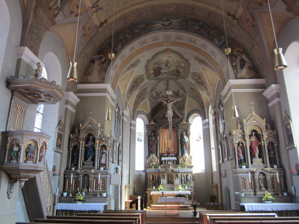 Arzl im Pitztal, Altäre und Kanzel in der Pfarrkirche St. Ingenuin und Albuin (01.04.2013)