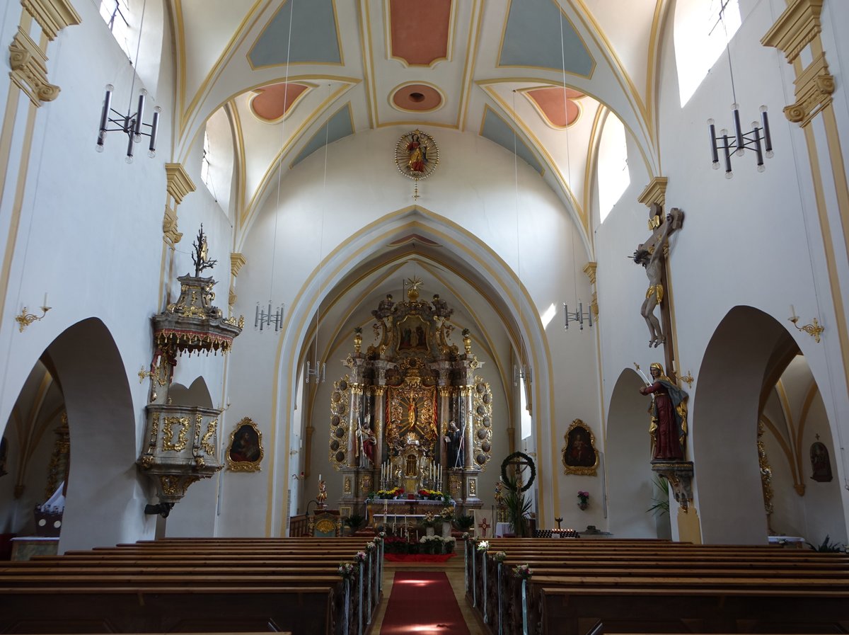 Ast, Innenraum der kath. Pfarrkirche Maria Himmelfahrt, erbaut bis 1665 (03.06.2017)