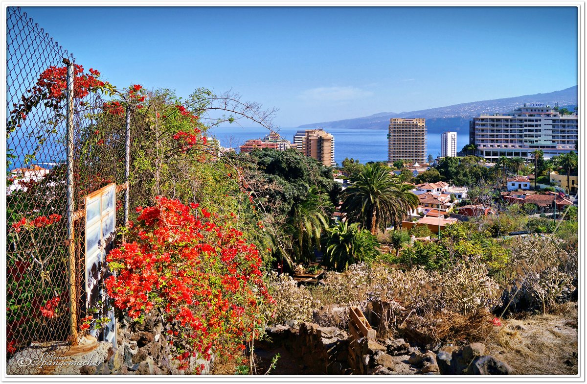 Auf steilen Pfaden unterwegs in Puerto de la Cruz, aber mit brillanter Aussicht auf die Bucht. Teneriffa auf den Kanaren, November 2017