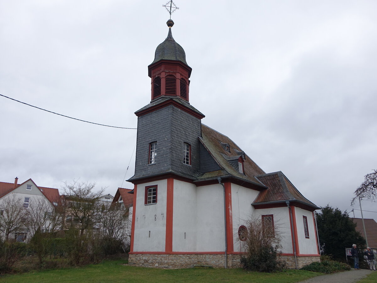 Auringen, evangelische Kirche, erbaut 1716, kleiner Fachwerkbau mit Dachreiter (29.01.2022)
