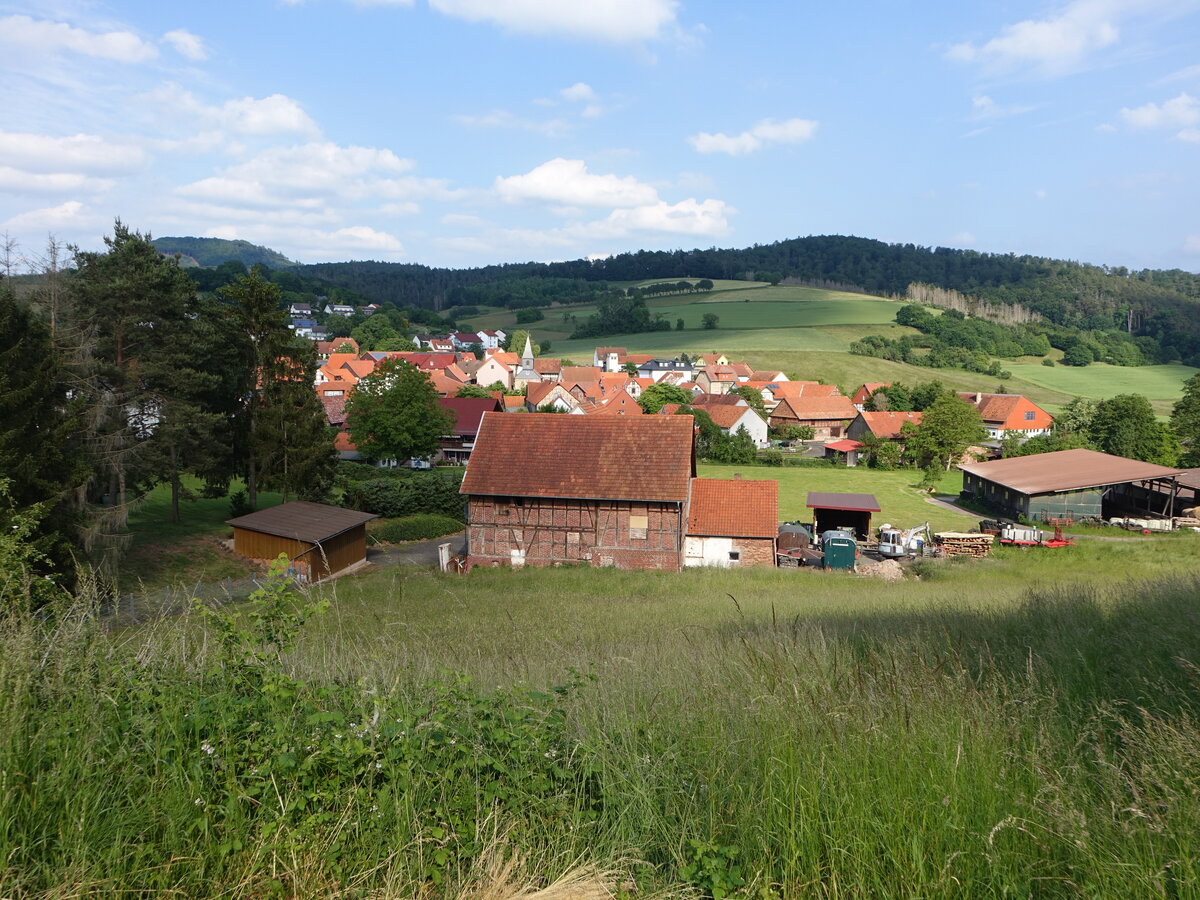 Ausblick auf den Ort Hergershausen im Lkr. Hersfeld-Rotenburg (04.06.2022)