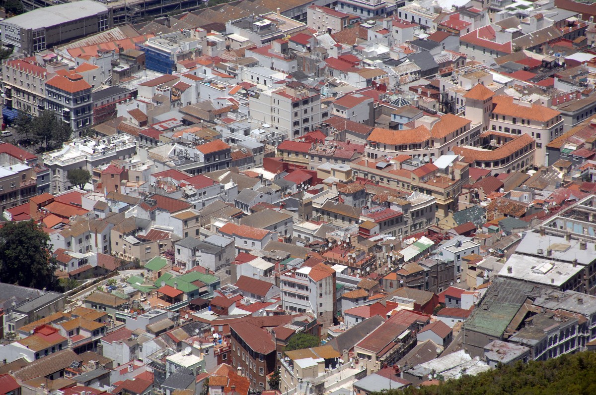 Aussicht auf Mlaga von Castillo de Gibralfaro. Aufnahmedatum: 19. Juli 2014.