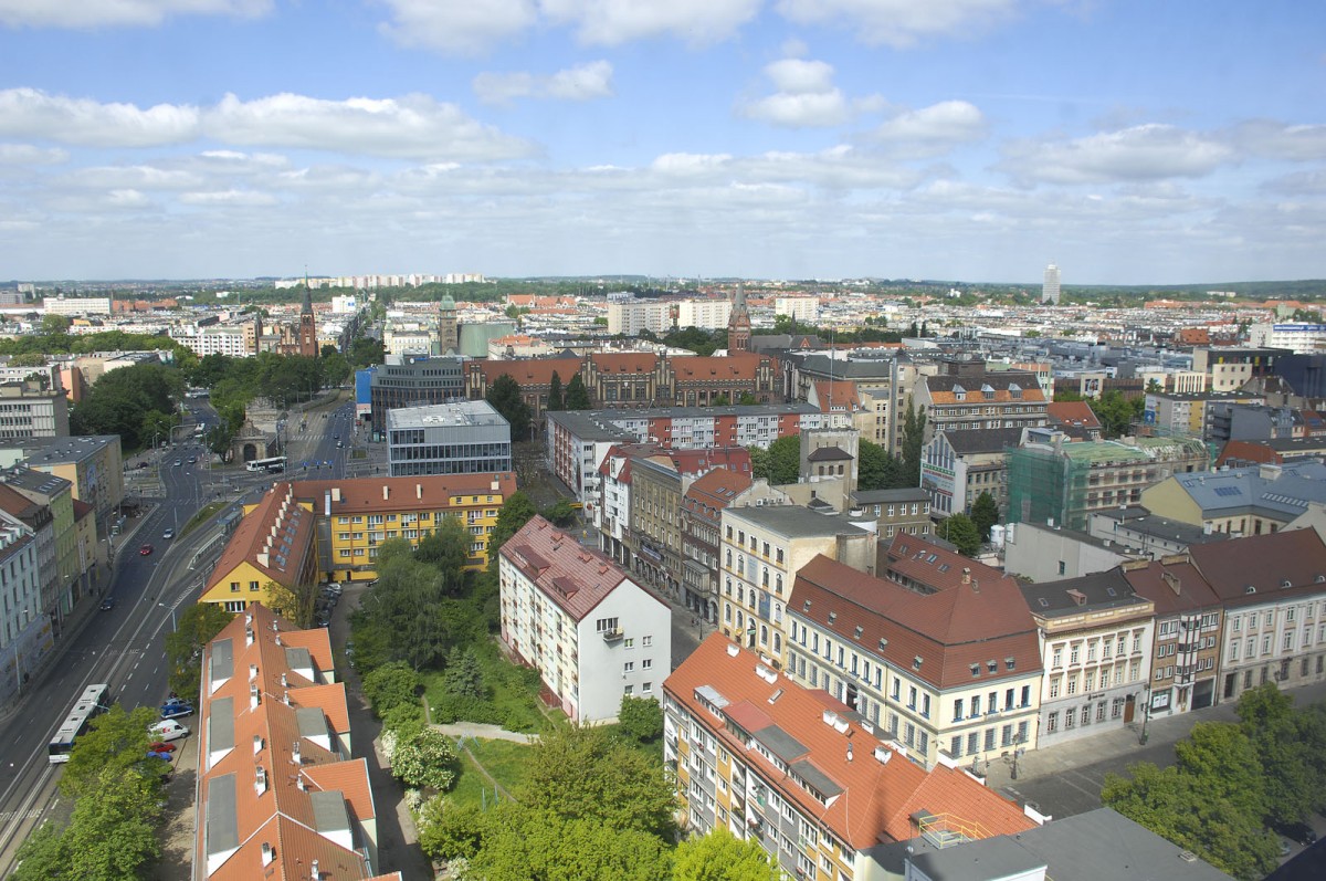 Aussicht von der Jakobskathedrale in Stettin (Katedra Świętego Jakuba).

Aufnahmedatum: 23. Mai 2015