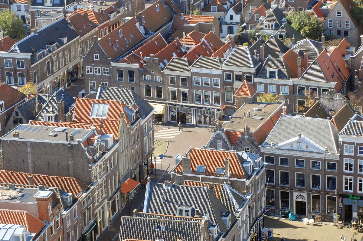 Aussicht von der Nieuwe Kerk in Delft. Aufnahmedatum: 19. Oktober 2011.