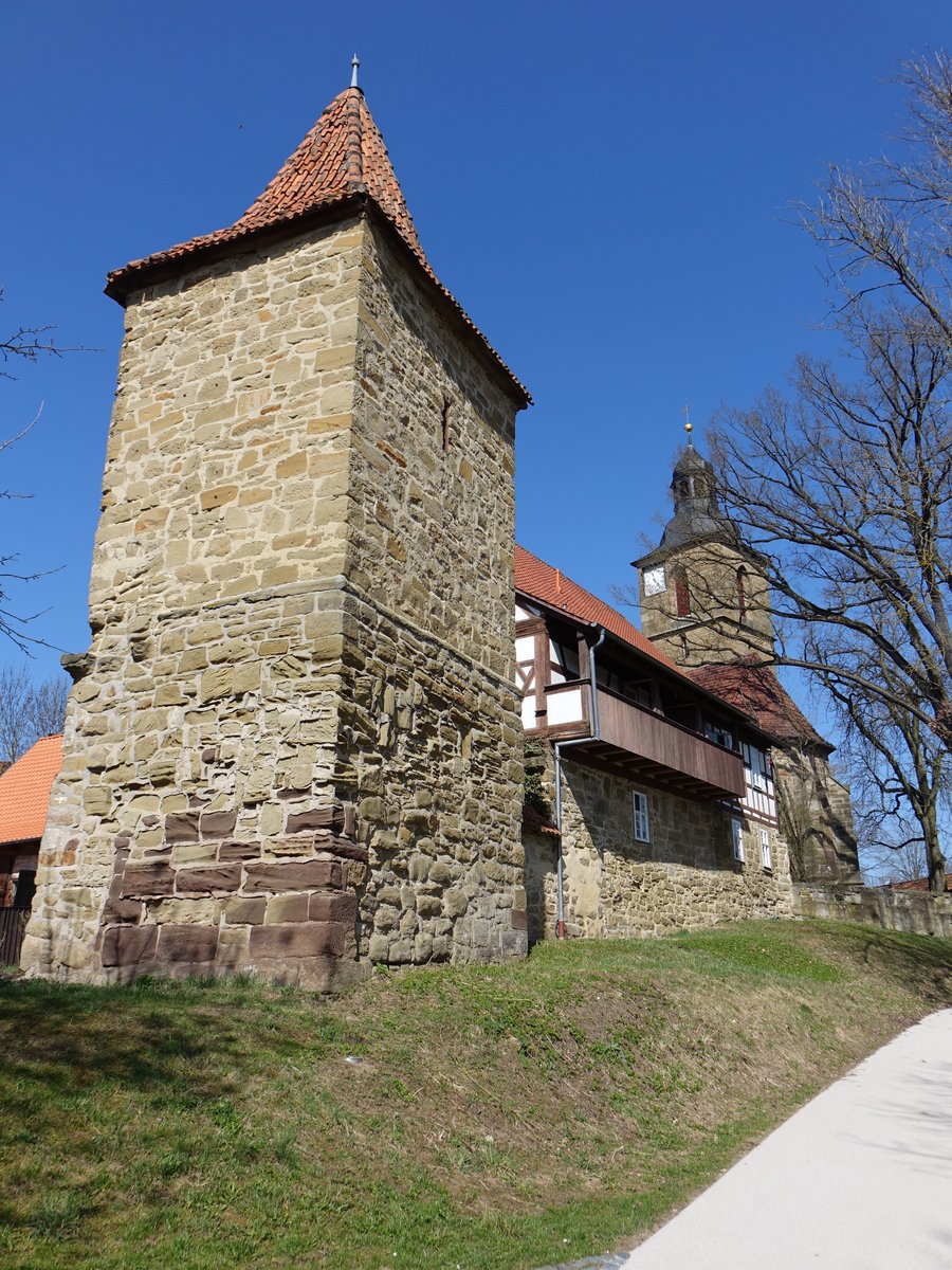 Bad Rodach, Wehrturm der Stadtmauer, erbaut im 14. Jahrhundert (08.04.2018)