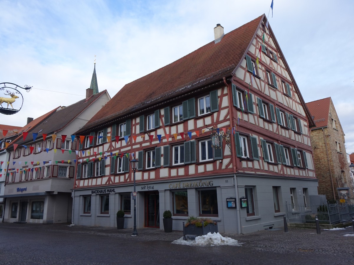 Bad Saulgau, Cafe Dreiknig in einem Fachwerkhaus in der Hauptstrae (24.01.2016)