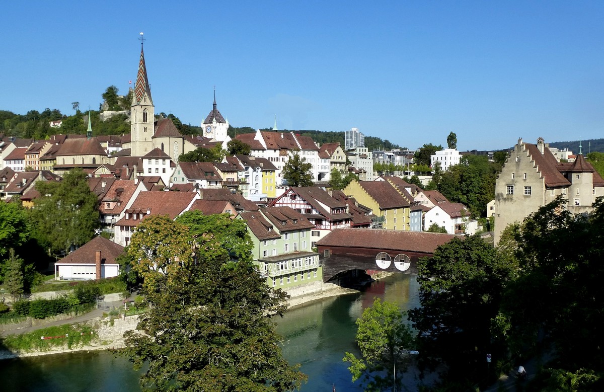 Baden, Blick auf die Altstadt von der Hochbrcke aus, Sept.2015