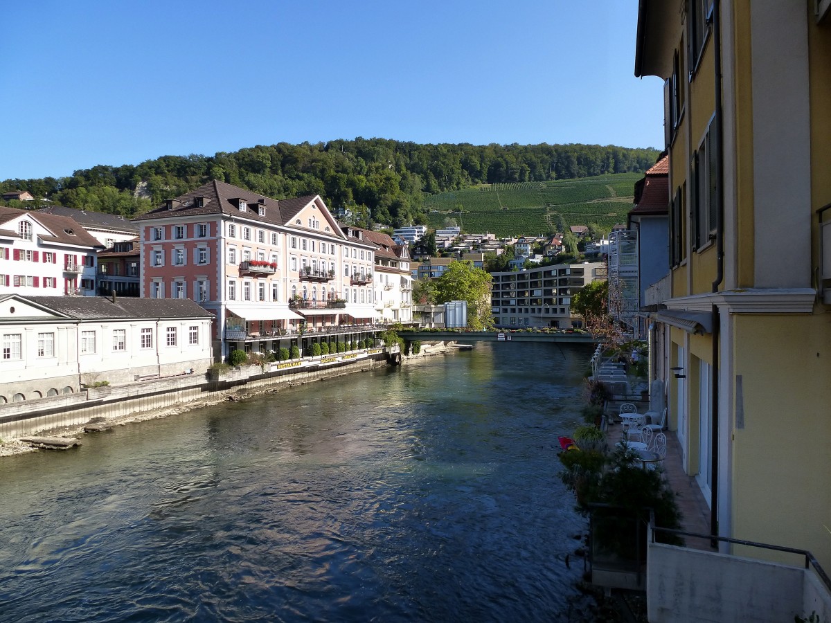 Baden, Blick von der Schiefen Brcke fluabwrts auf das Bderquartier, Sept.2015