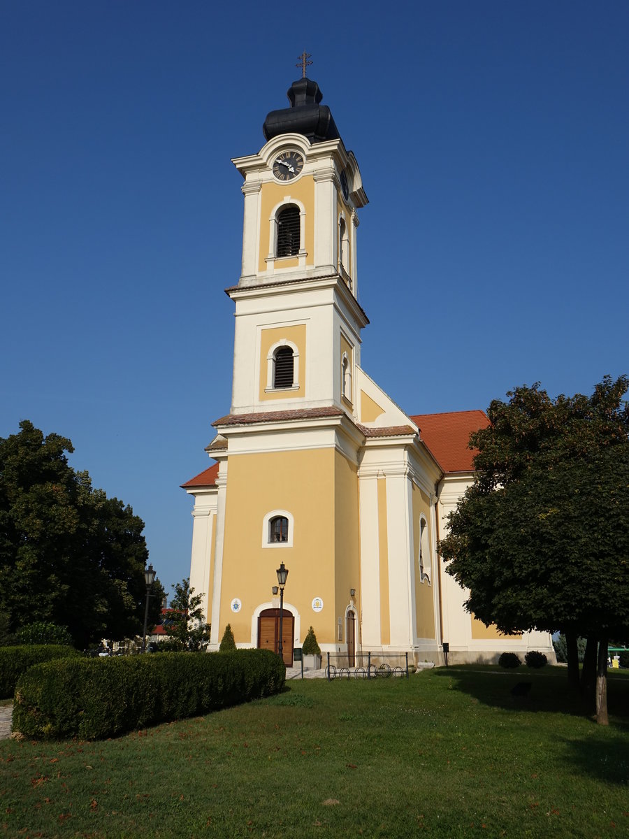 Balatonkeresztur, barocke Hl. Kreuz Kirche, erbaut von 1753 bis 1758 durch Christian Hofsttter (29.08.2018)