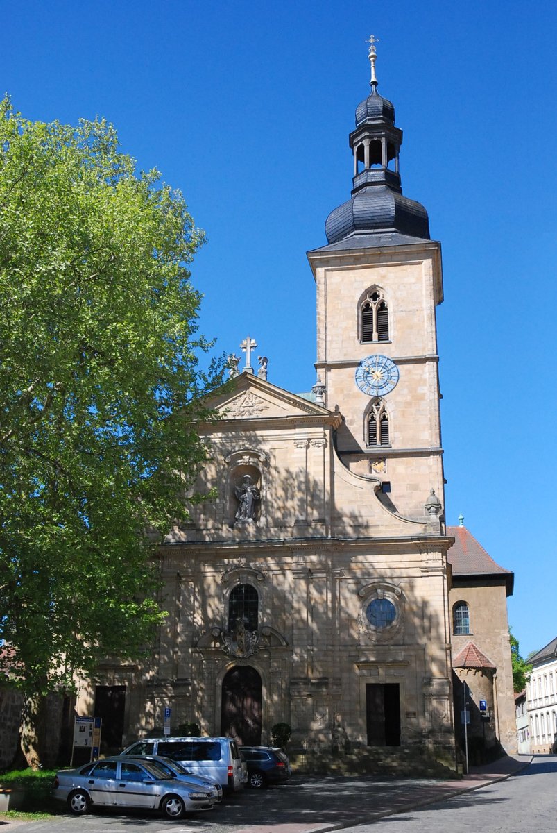 Bamberg, die katholische Kirche St. Jakob (erbaut 1073-1104) am Jakobsplatz - 06.05.2018