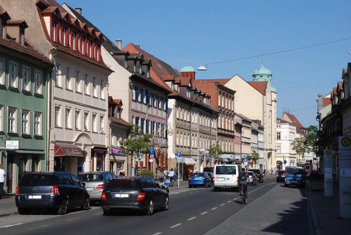 Bamberg, Obere Knigstrae, Blick Richtung Osten, Hhe Bushaltestelle  Deutsches Haus  - 05.05.2018