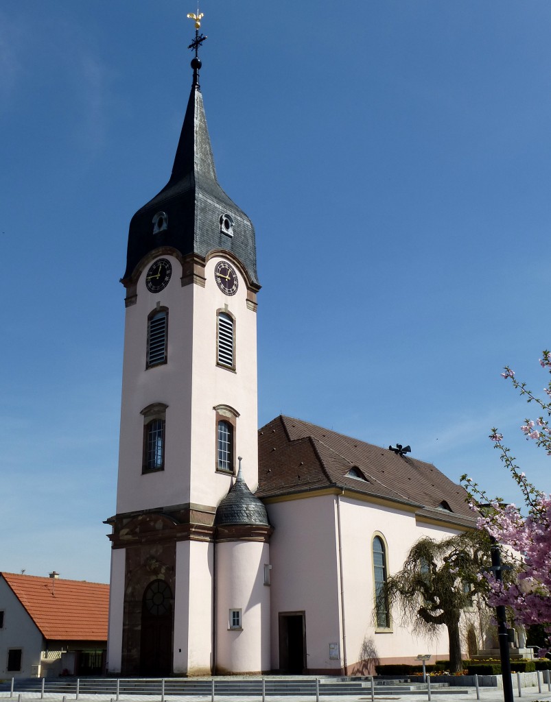 Bantzenheim, die Pfarrkirche St.Michael von 1780, April 2013
