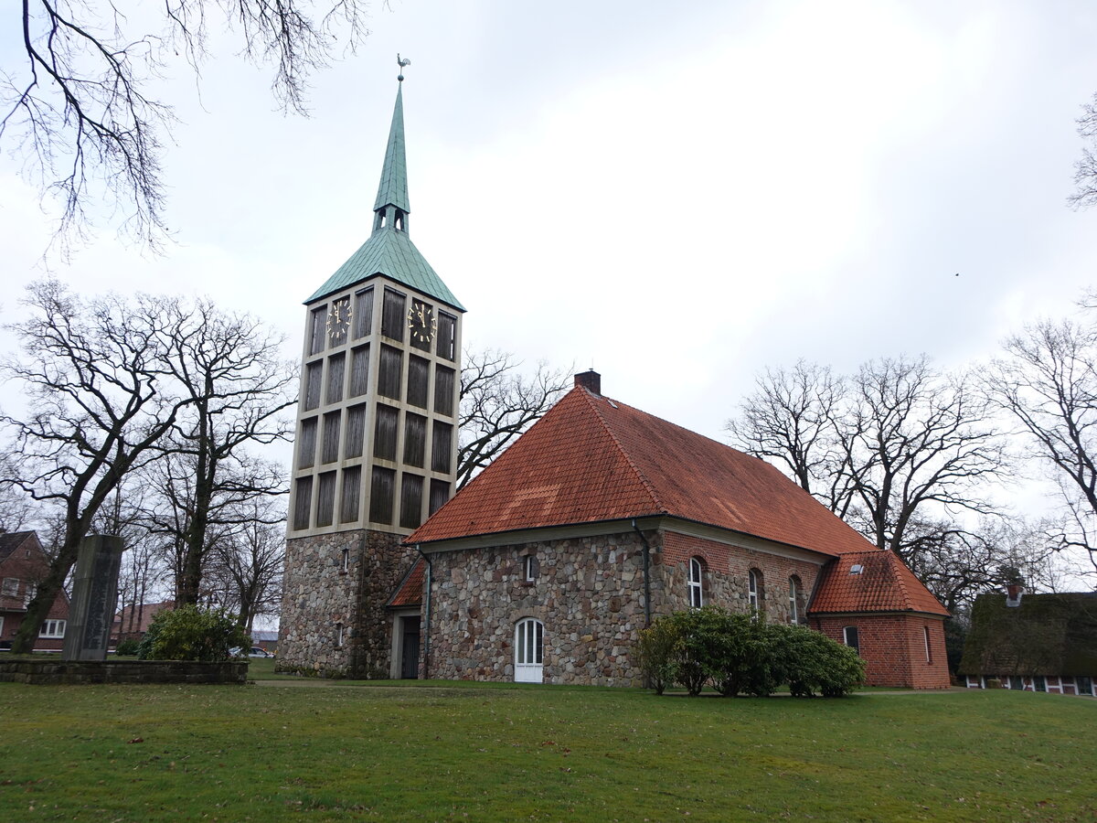 Bargstedt, evangelische St. Primus Kirche, erbaut 1801, Kirchturm erbaut 1959 (28.03.2026)