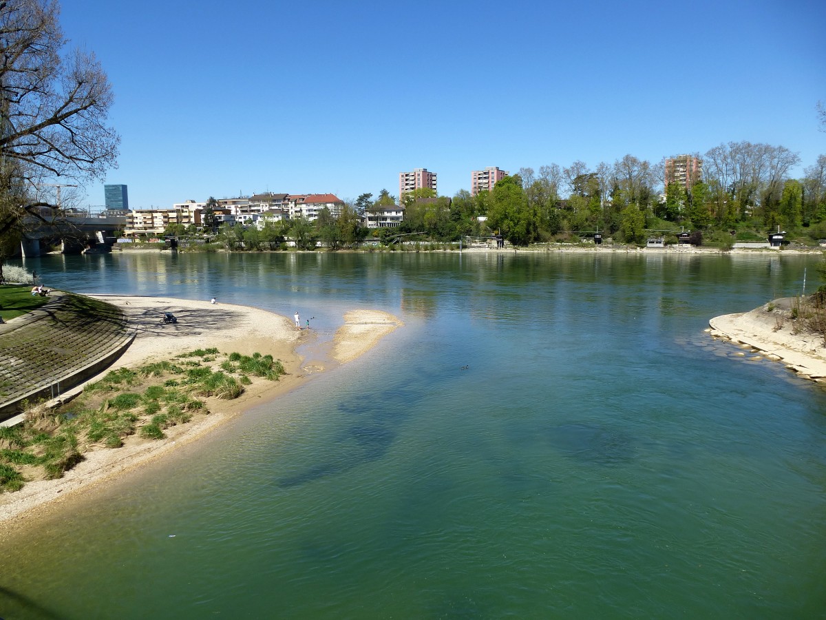 Basel, hier mndet das Flchen Birs aus der Schweizer Jura kommend nach 73 Km in den Rhein, April 2015