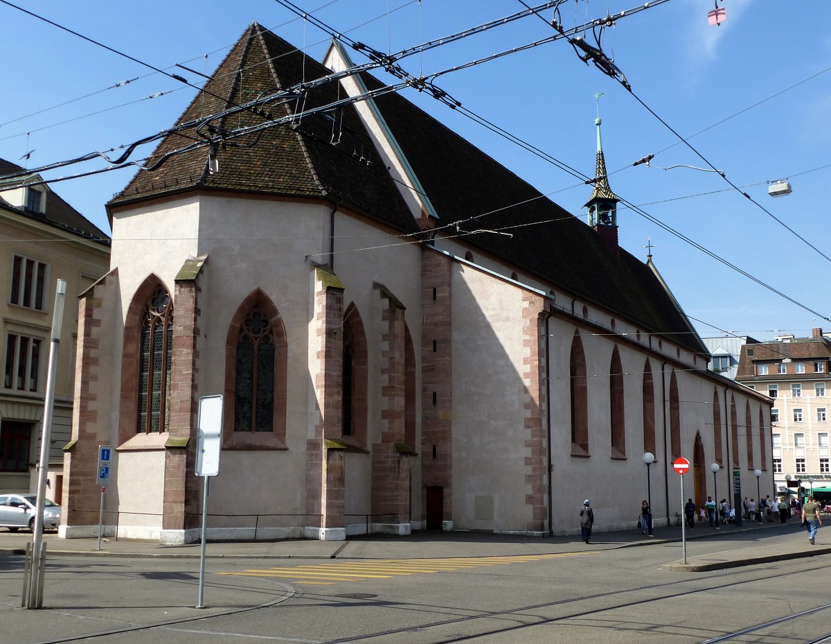 Basel, die St.Clarakirche in Kleinbasel, erbaut im 14.Jahrhundert fr das Kloster der Clarissinen, seit 1853 katholische Pfarrkirche, Juni 2015