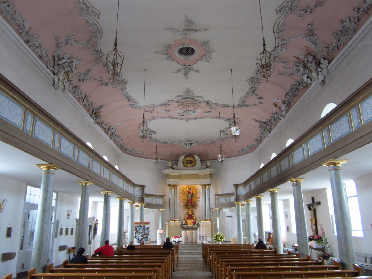 Bayreuth, Schlosskirche Unsere lieben Frau, erbaut von 1753 bis 1758 durch Josef Saint-Pierre, Deckenstuck von Giovanni Battista Pedrozzi (21.04.2012)