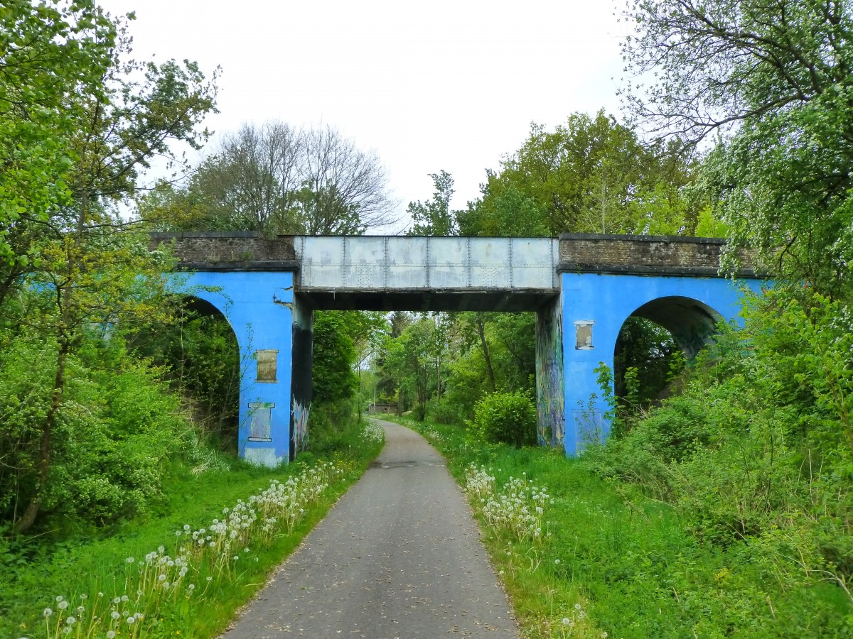 Belgien, Provinz Luxemburg, Radweg von Bastogne nach Gouvy auf der ehemaligen Bahnstrecke 163. 07.04.2014
