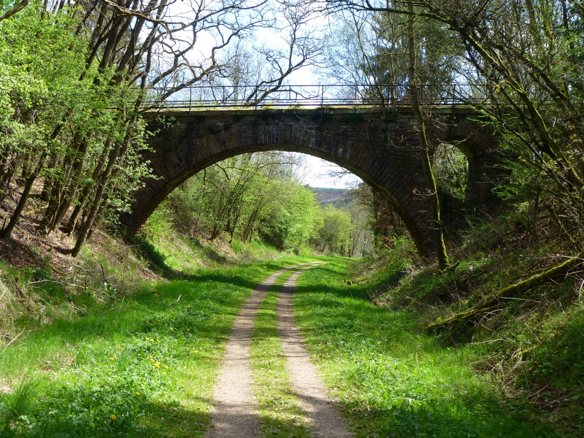 Belgien, Wallonien, Provinz Lttich, deutschsprachige Gemeinschaft, Brcke ber den Vennbahn Radweg (Strecke 47 in Belgien) zwischen Oudler und Burg Reuland. 23.04.2014