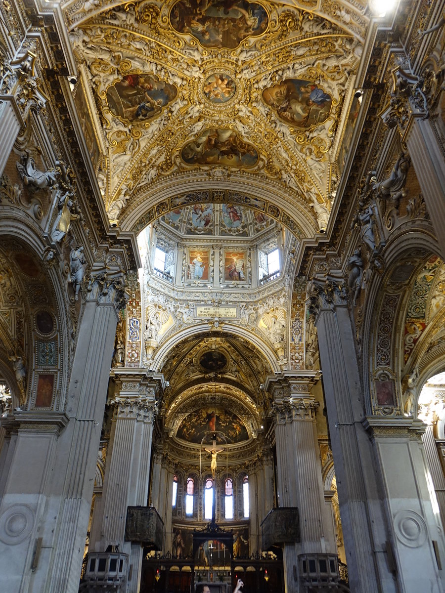 Bergamo, barocker Innenraum in der Basilika von Santa Maria Maggiore, Stuck von Giovanni Angelo Sala (29.09.2018)