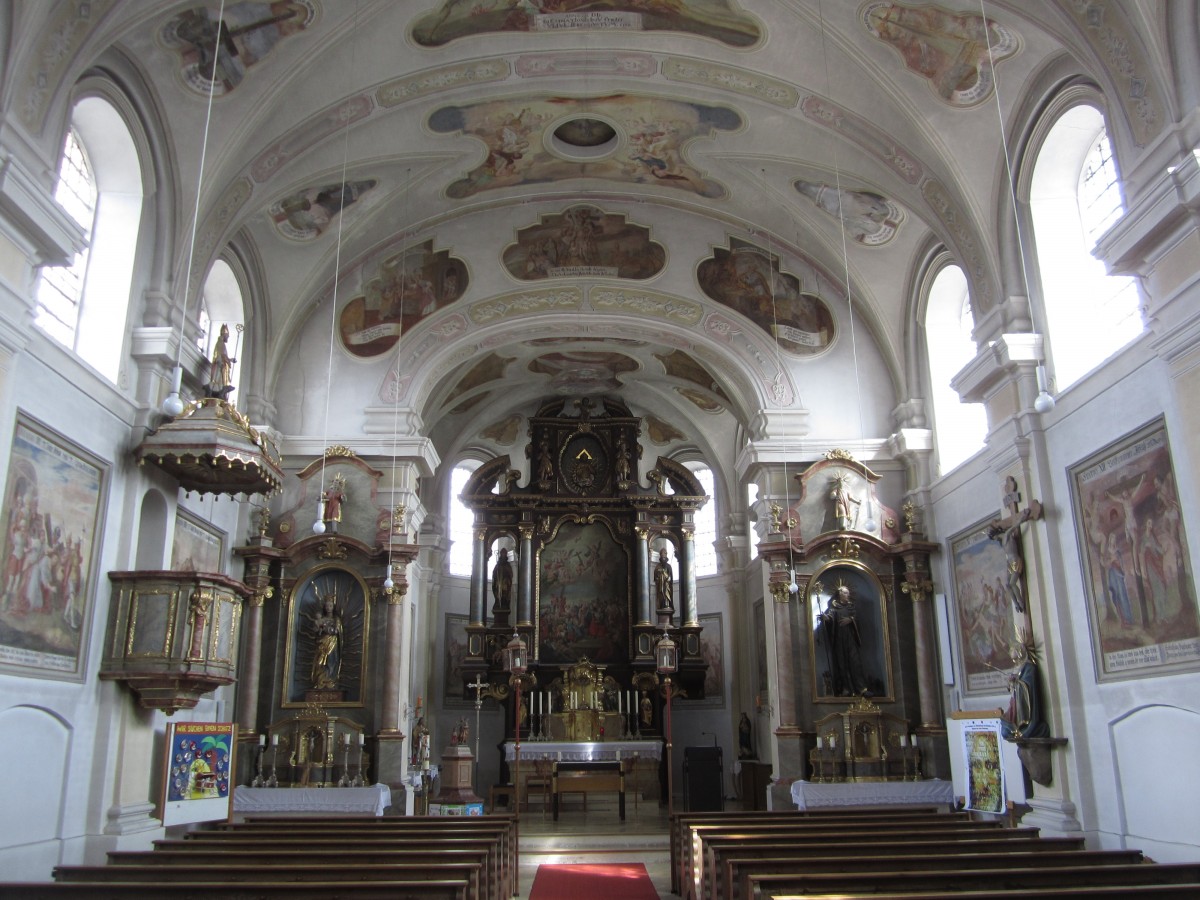 Berglern, Altäre und Kanzel von 1778 in der Pfarrkirche St. Peter und Paul (25.03.2014)