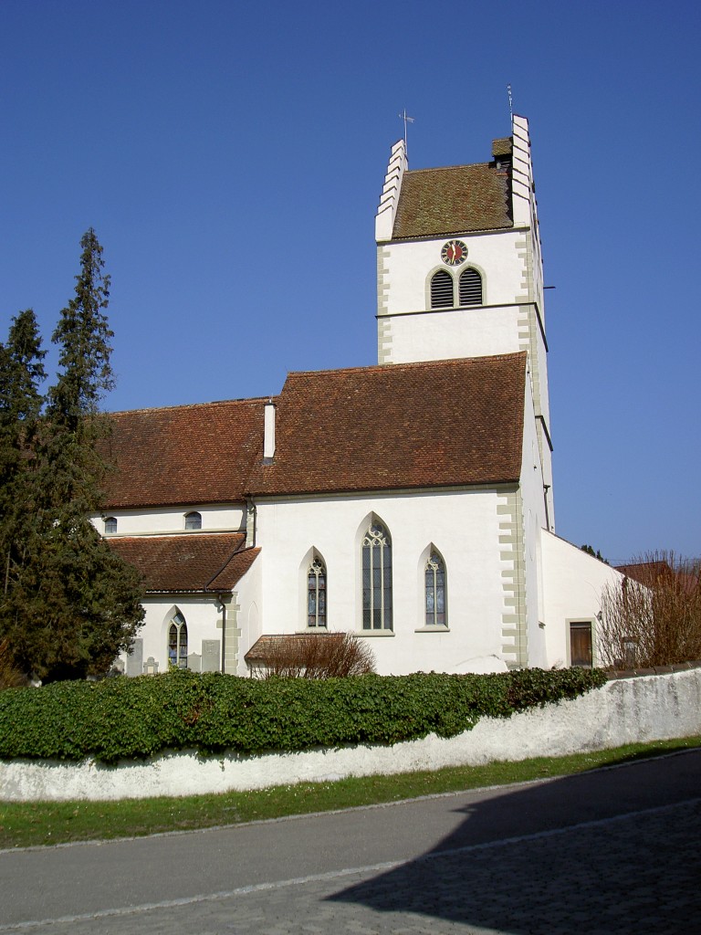 Bermatingen, gotische St. Georg Kirche, erbaut von 1390 bis 1422 (09.03.2014)