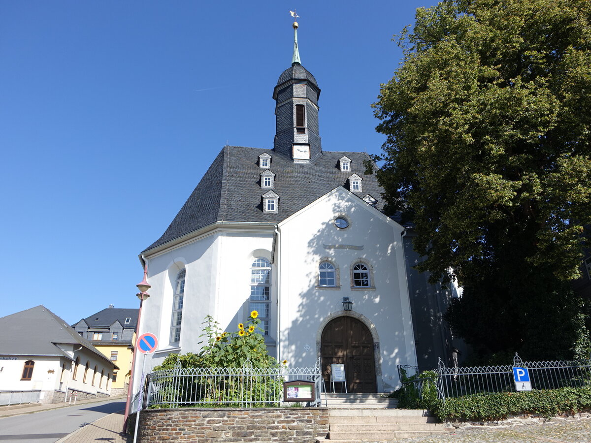 Bernsbach, evangelische Kirche zur Ehre Gottes, erbaut von 1679 bis 1681 (19.08.2023)