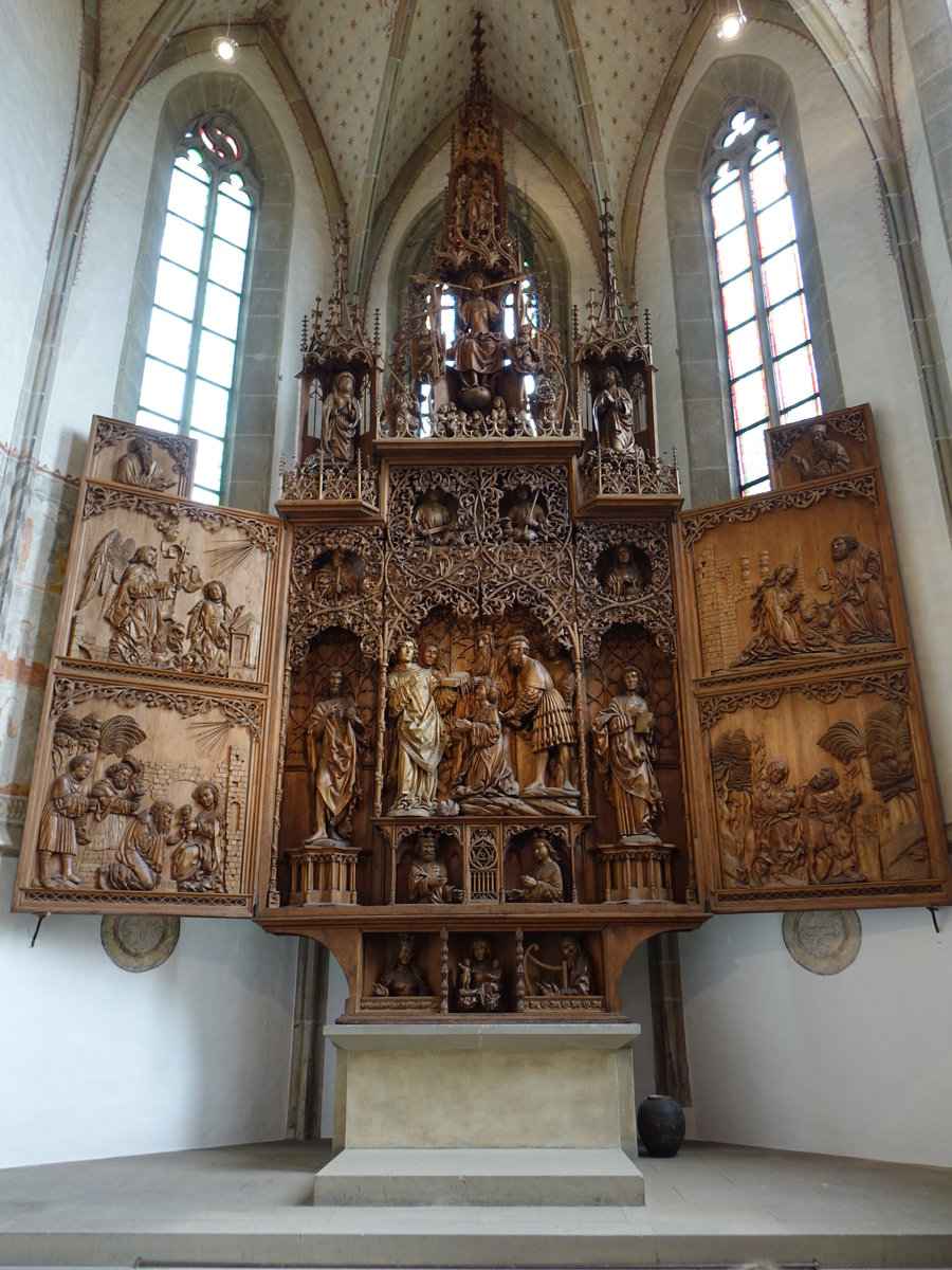 Besigheim, geschnitzter Hochaltar von 1520 aus Lindenholz in der Ev. Stadtkirche (24.06.2018)