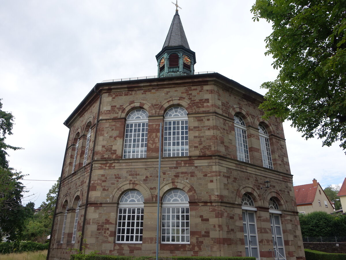 Bischmisheim, evangelische Kirche, achteckiger Kirchenbau von 1821, erbaut von Karl Friedrich Schinkel (14.07.2023)