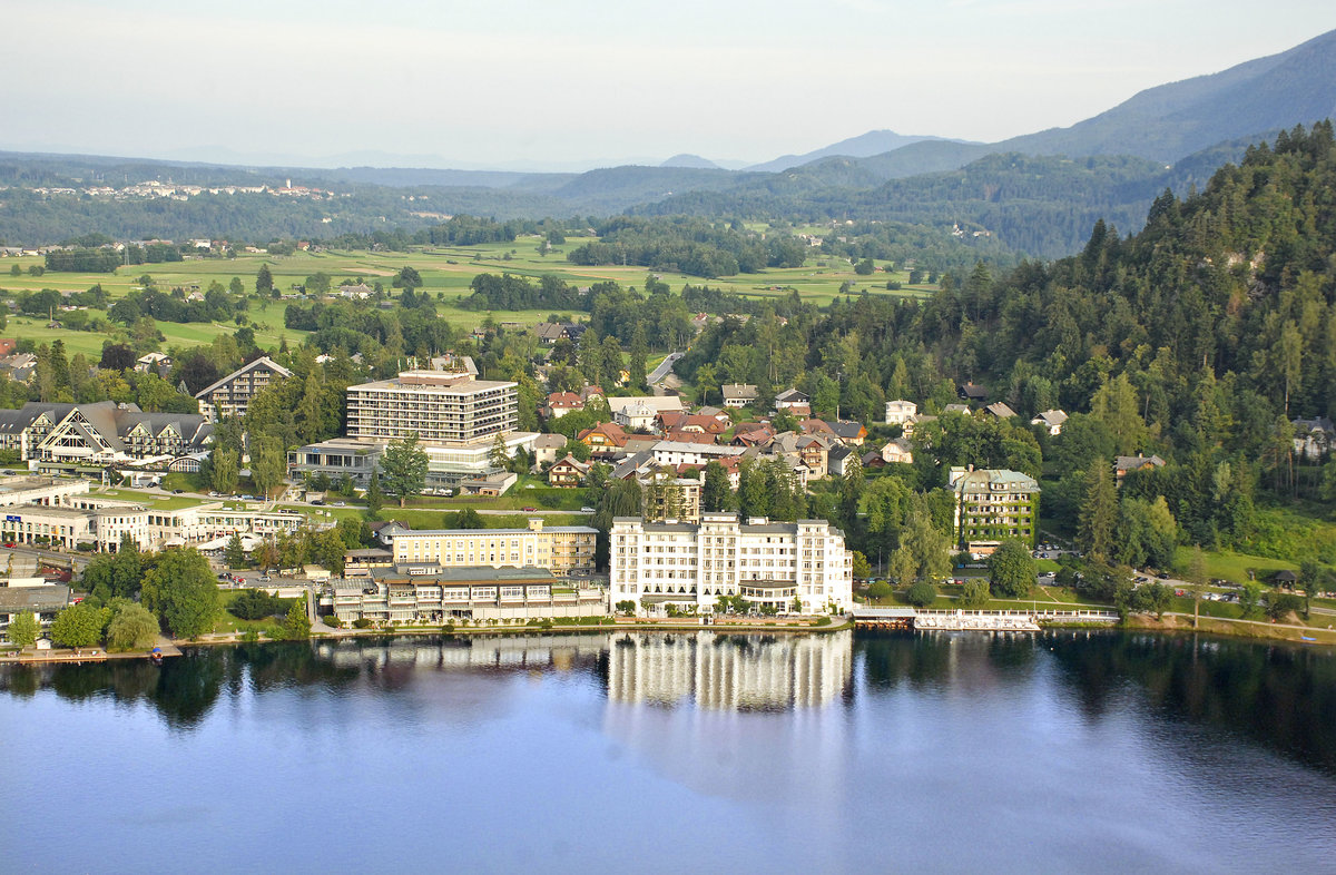 Bled vom Schloss Bled aus gesehen. Aufnahme: 3. August 2016.