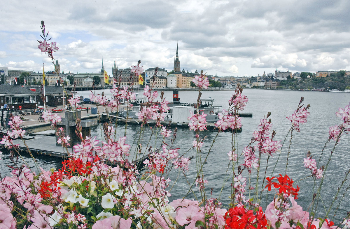 Blick auf Mlaren vom Stadshusbron am Stockholmer Rathaus. Mlaren ist nach Vnern und Vttern mit 1090 km der drittgrte See Schwedens und damit etwa doppelt so gro wie der Bodensee
Aufnahme: 25. Juli 2017.