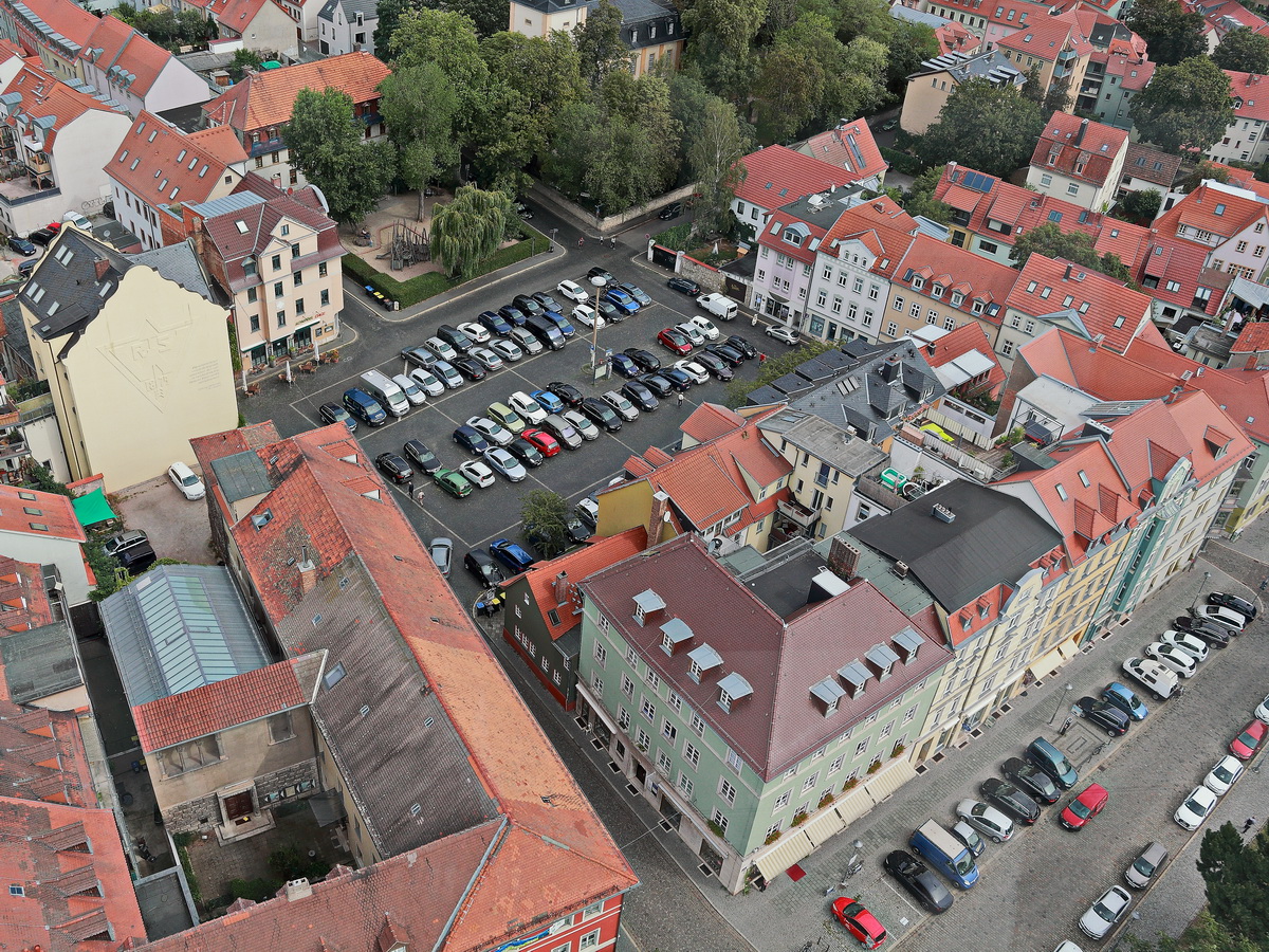 Blick vom City Skyliner in Weimar in Richtung Zentrum am 27. Augsut 2020.