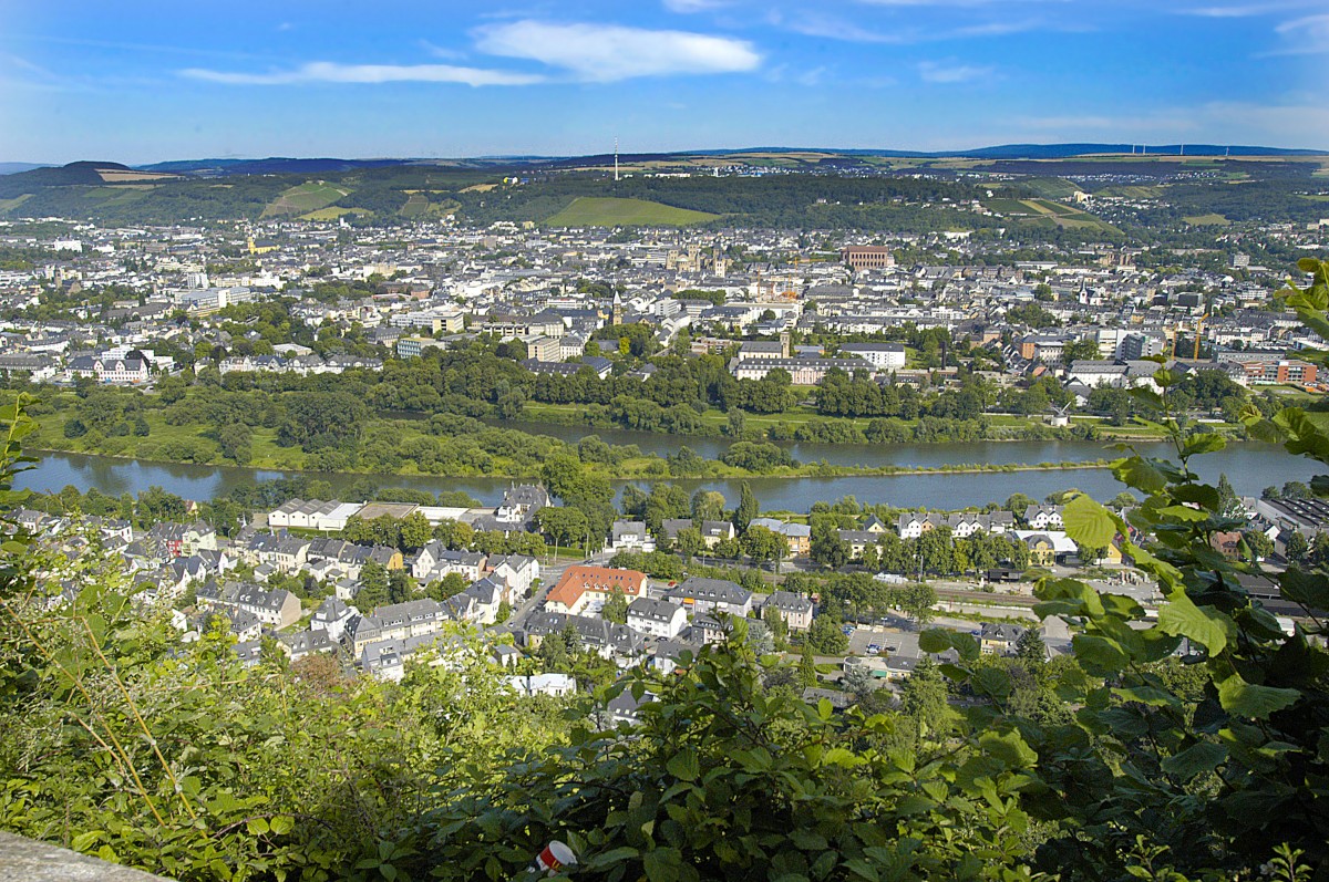 Blick vom Markusberg (330 Meter) auf Trier. Aufnahme: Juli 2007.