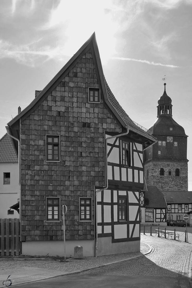 Blick in Richtung Marktplatz in Harzgerode. (August 2018)