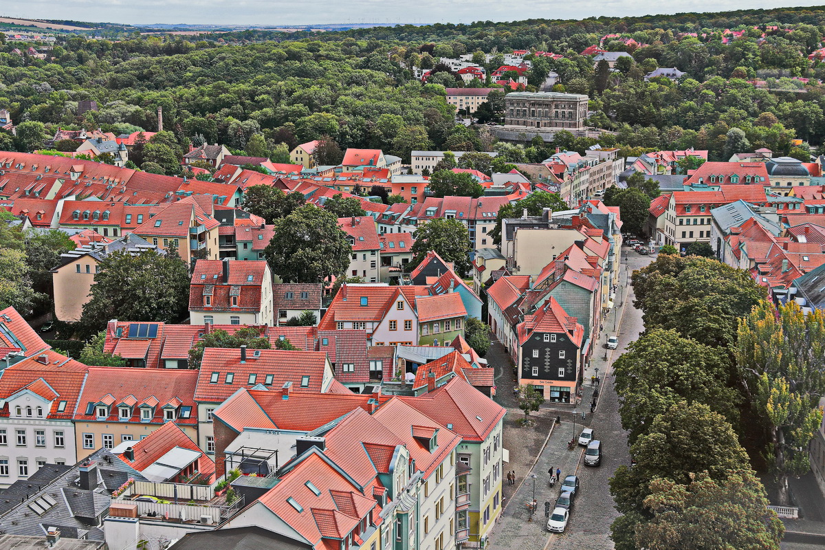 Blick in Richtung Thringer Wald vom City Skyliner in Weimar aus am 27. Augsut 2020