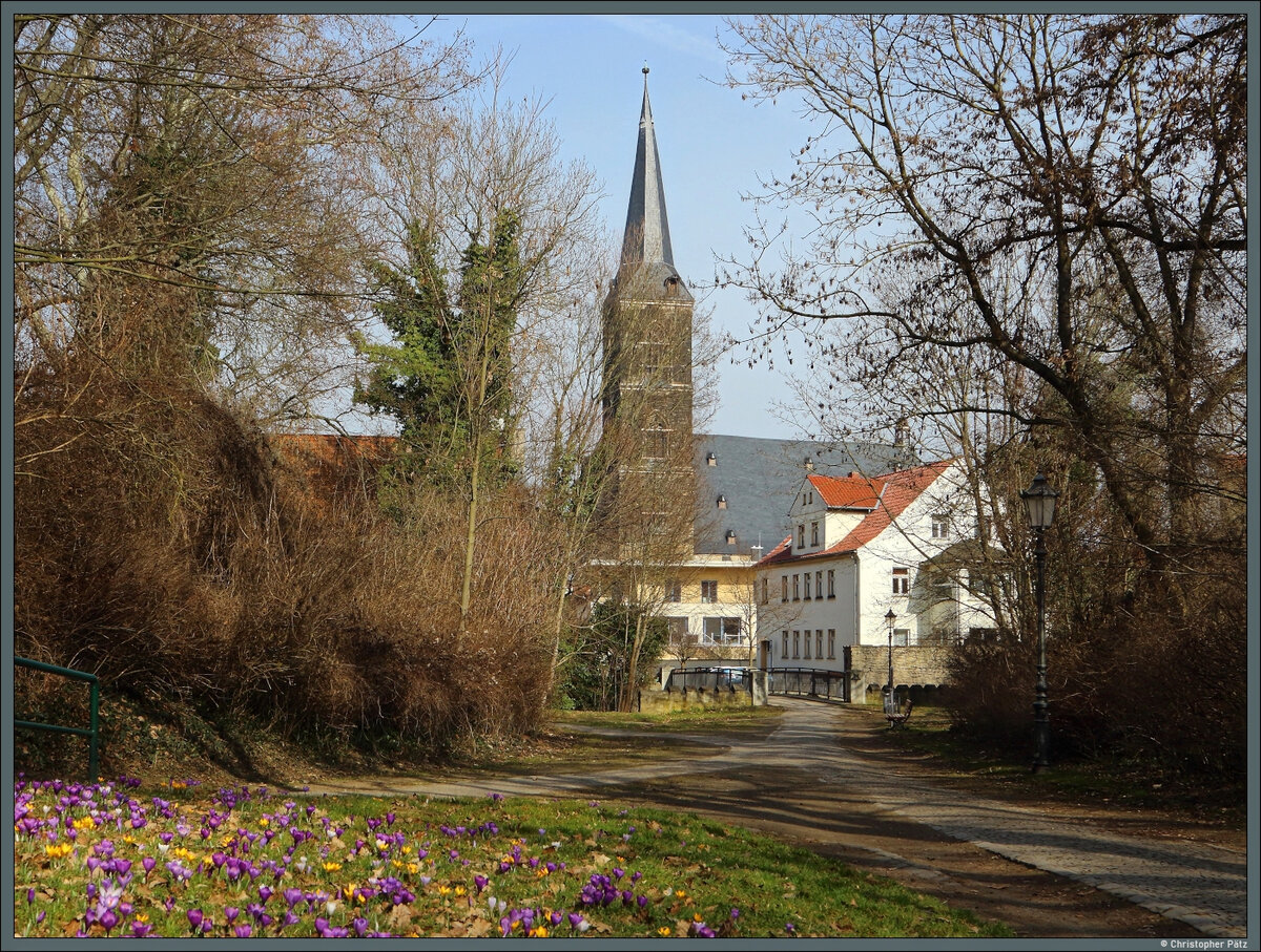 Blick �ber die Einebr�cke zur Stadtkirche St. Stephani. (Aschersleben, 08.03.2026)