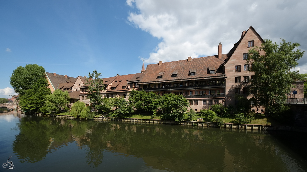 Blick ber den Fluss Pegnitz. (Nrnberg, Mai 2017)