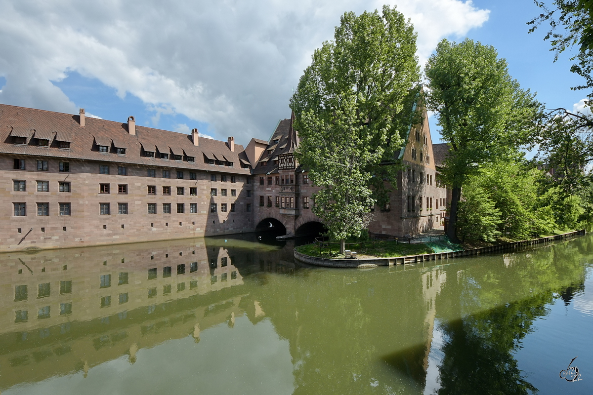 Blick ber den Fluss Pegnitz. (Nrnberg, Mai 2017)