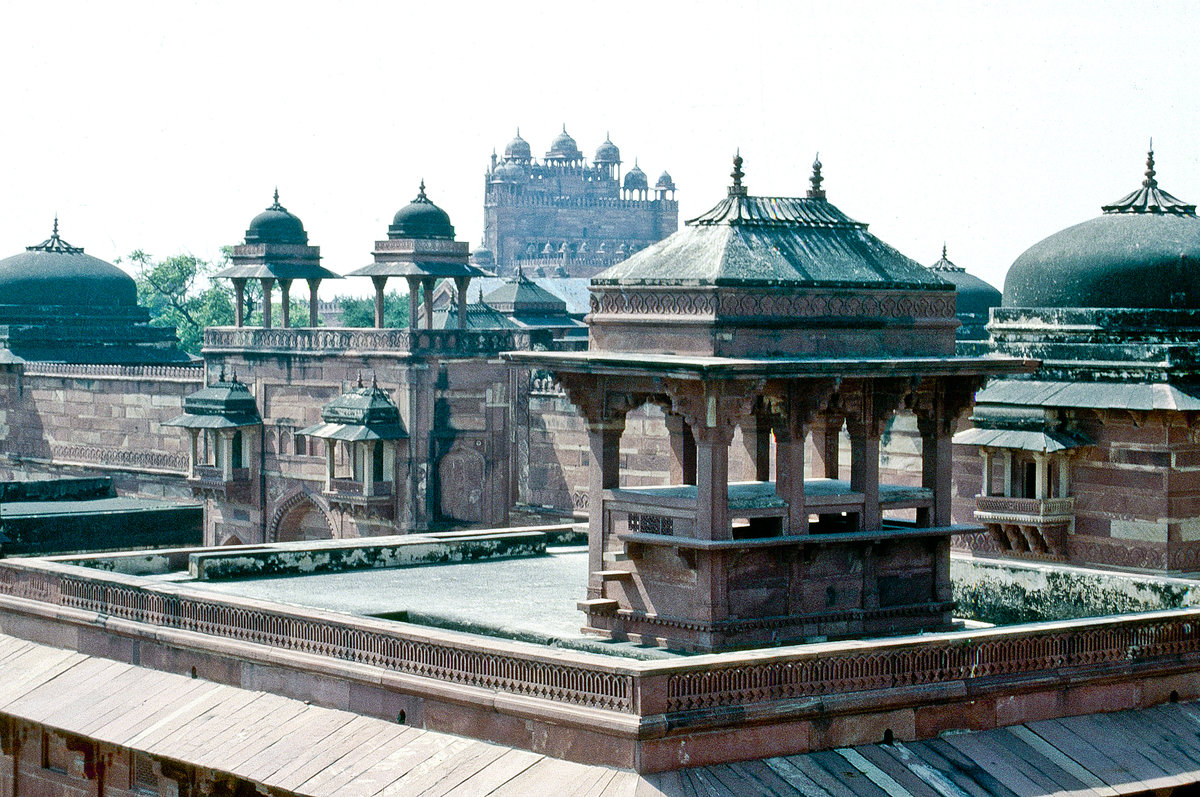 Blick ber Rotes Fort von Delhi. Blick vom Dia. Aufnahme: Oktober 1988.
