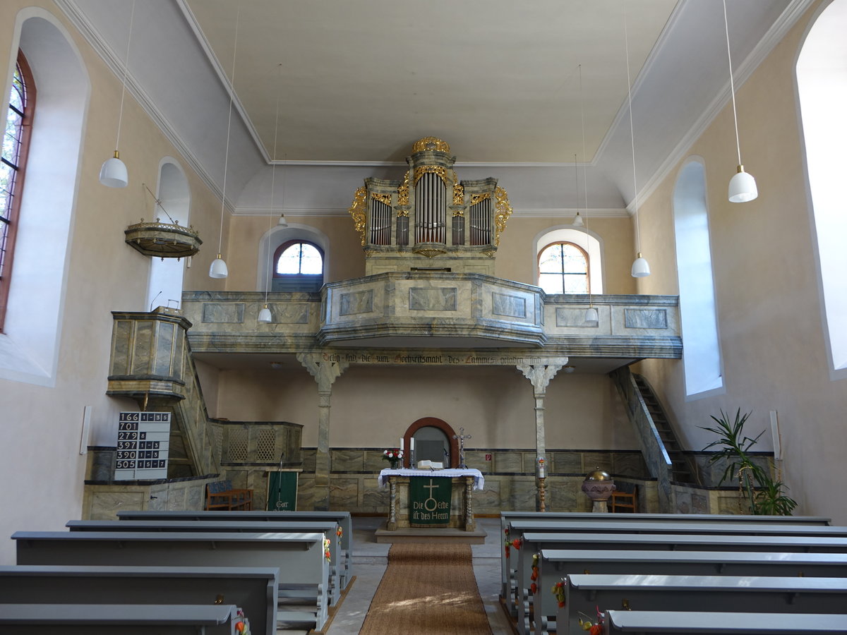 Bobstadt, Innenraum mit Steinmeyer Orgel in der Ev. Kirche St. Michaelis (15.10.2017)