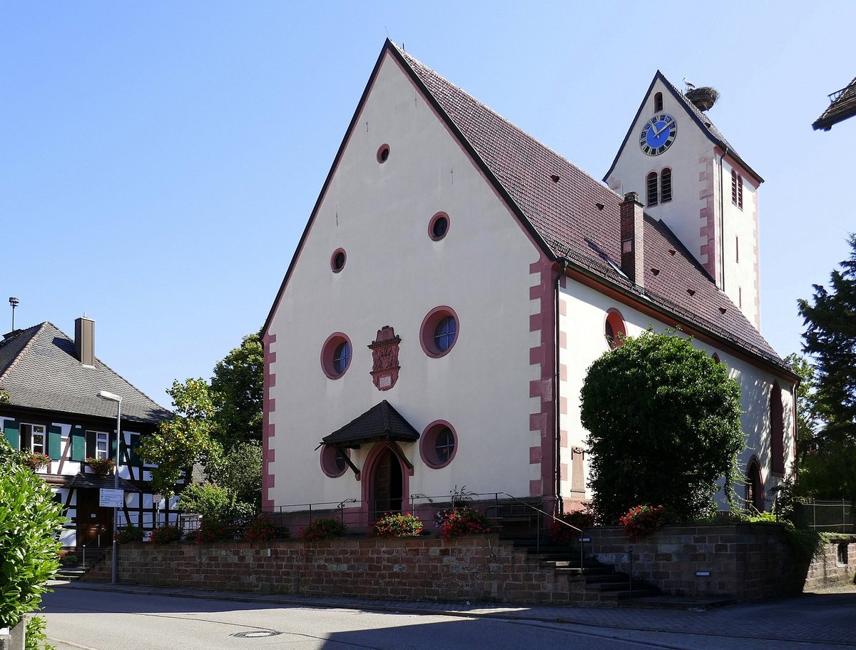 Bodersweier, die evangelische Kirche, erbaut 1616, ltestes Gebude im Ort, Aug.2020