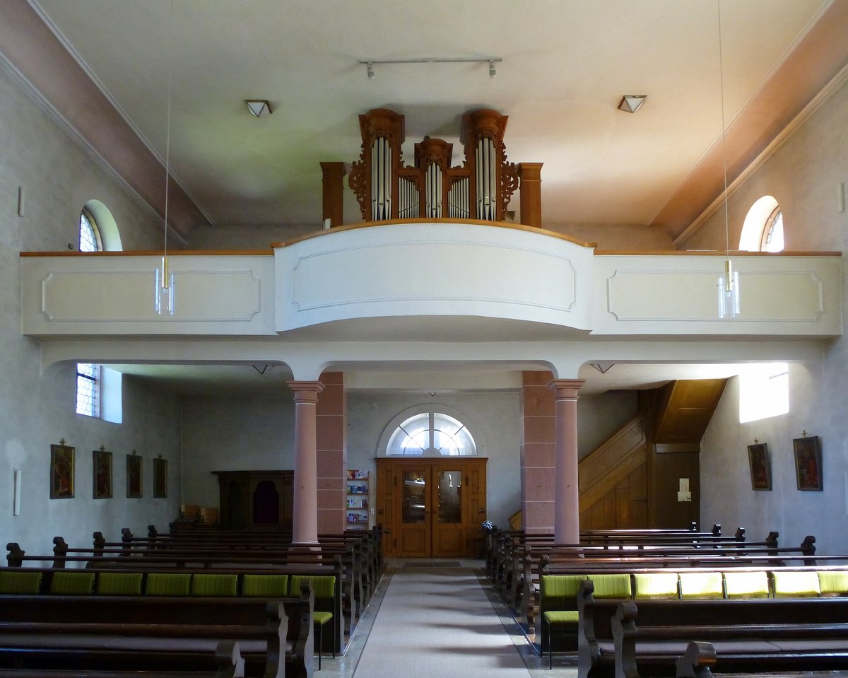 Bombach, Blick zur Orgelempore in der Kirche St.Sebastian, April 2017