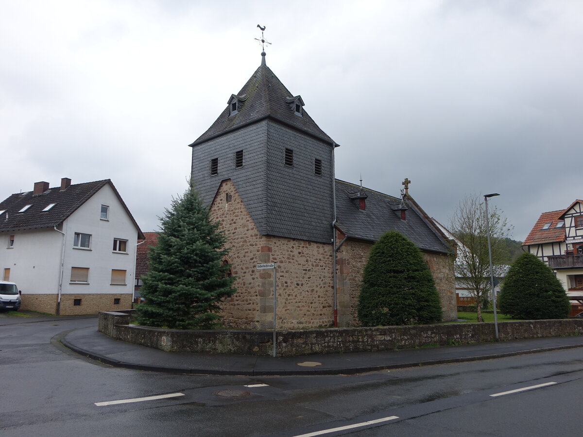 Bortshausen, evangelische Kirche, Chorturmkirche aus dem 13. Jahrhundert (30.04.2022)