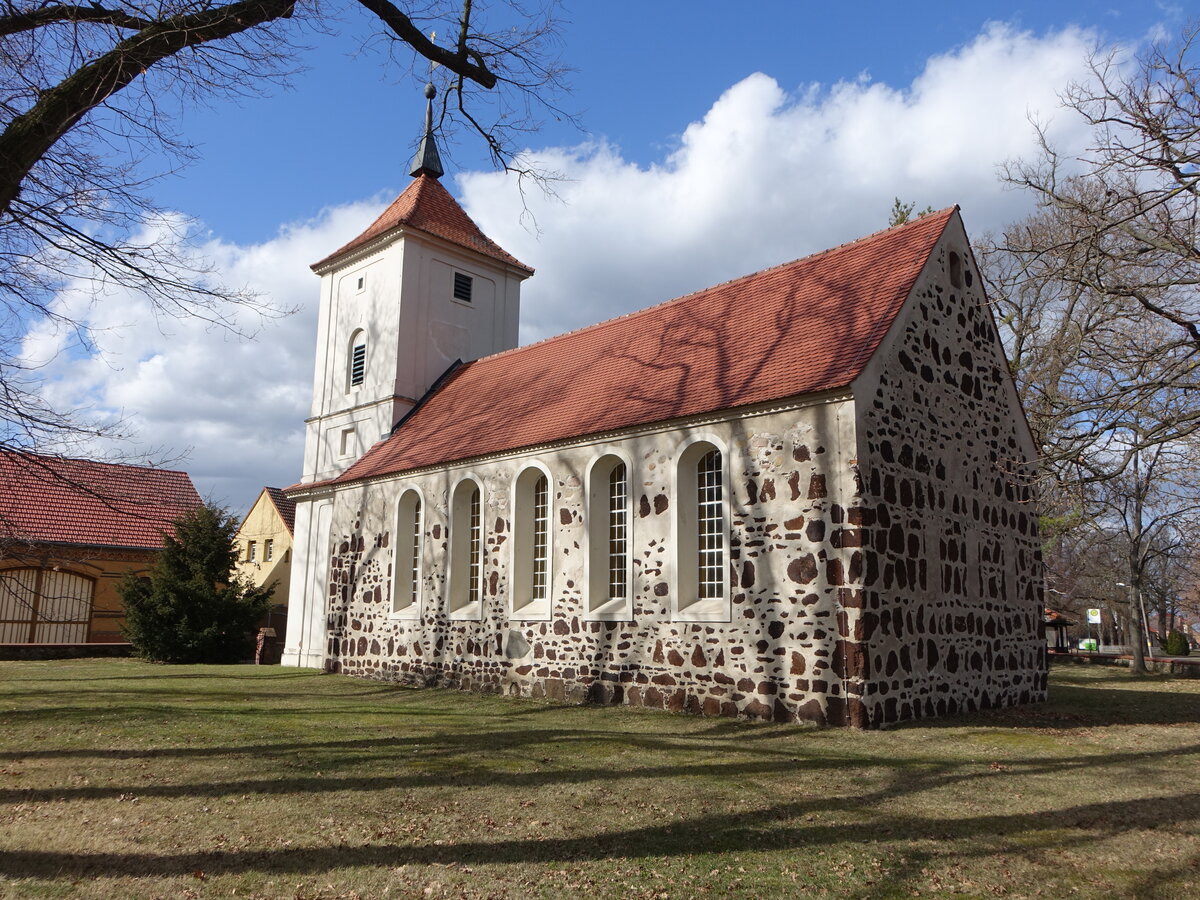 Brachwitz, evangelische Dorfkirche, sp�tgotische Saalkirche, erbaut im 13. Jahrhundert (12.03.2026)