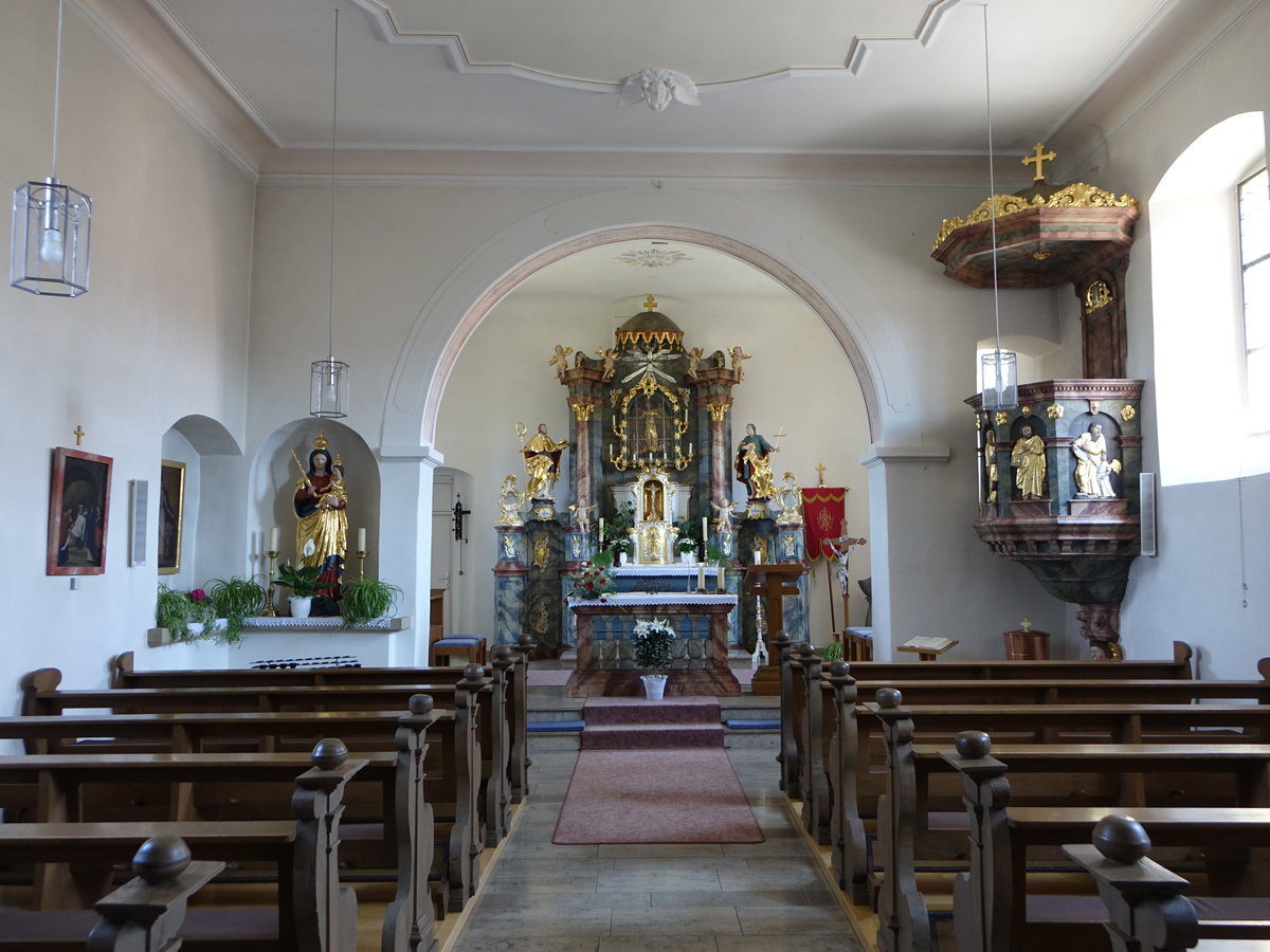 Braidbach, barocker Innenraum der kath. Pfarrkirche St. Ulrich, erbaut 1715 (08.07.2018)